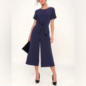 Lulus x Lush “Main Thing” Navy Blue Textured Tie-Front Culotte Jumpsuit, Size XS